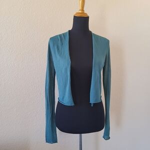 EILEEN FISHER Green Sheer Crop Open Cardigan PS Lightweight Layering Top